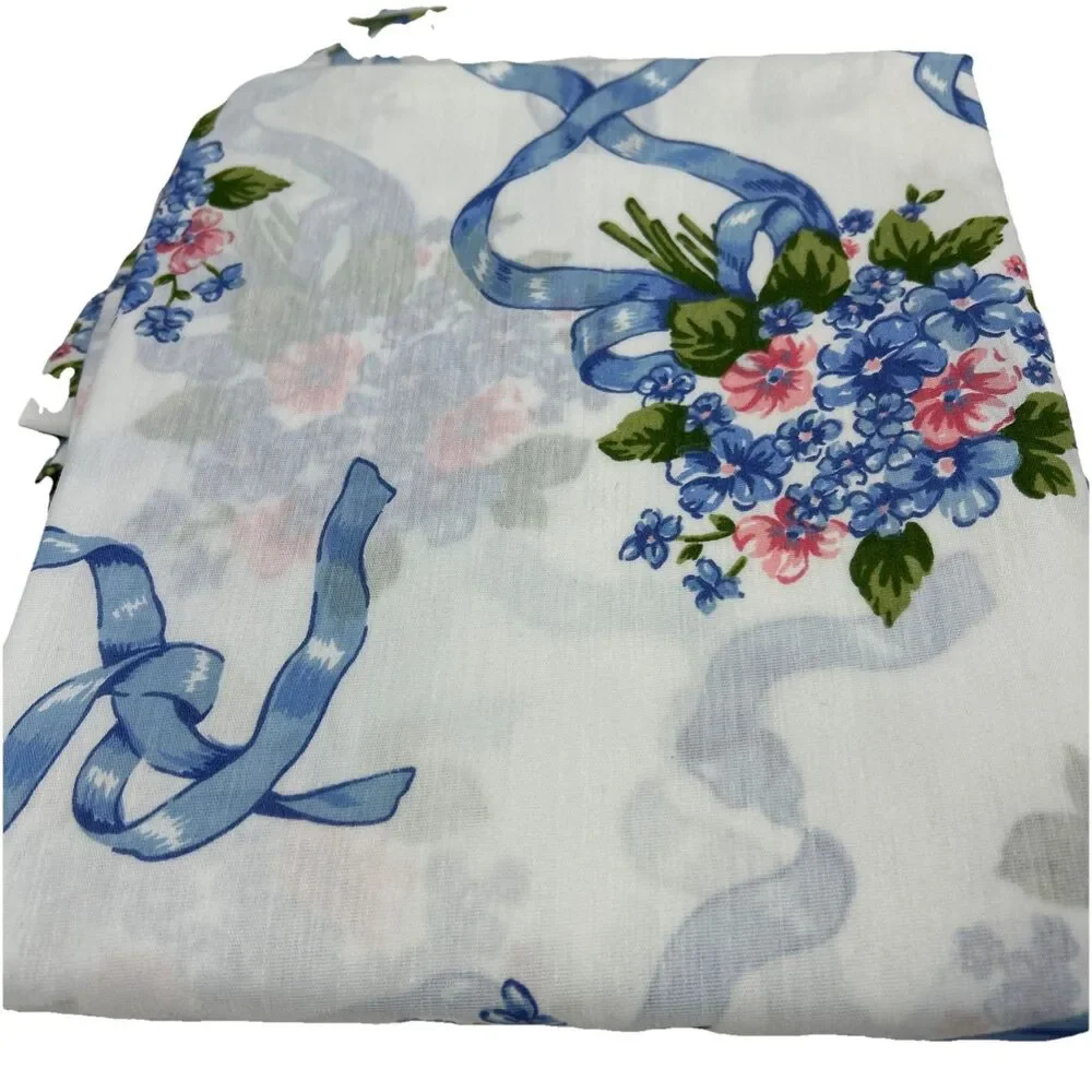Dan River Double Sheet Set Potpourri Blue Ribbon Floral Pink Crisp Fitted Flat